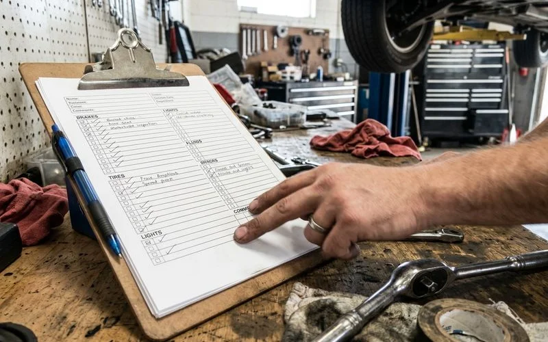 Multi-point inspection checklist on a clipboard, natural light