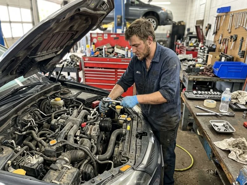 A/C compressor being removed from engine bay
