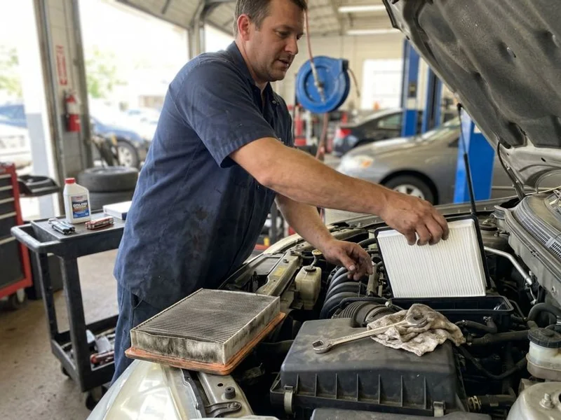 Engine air filter being swapped for a new one