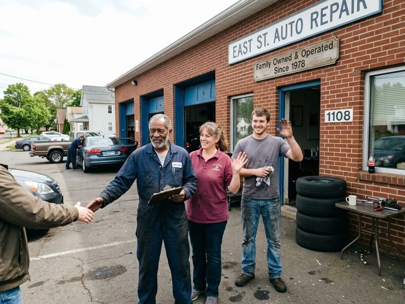Multi-generational family-owned auto shop at 1108 East Street in New Britain
