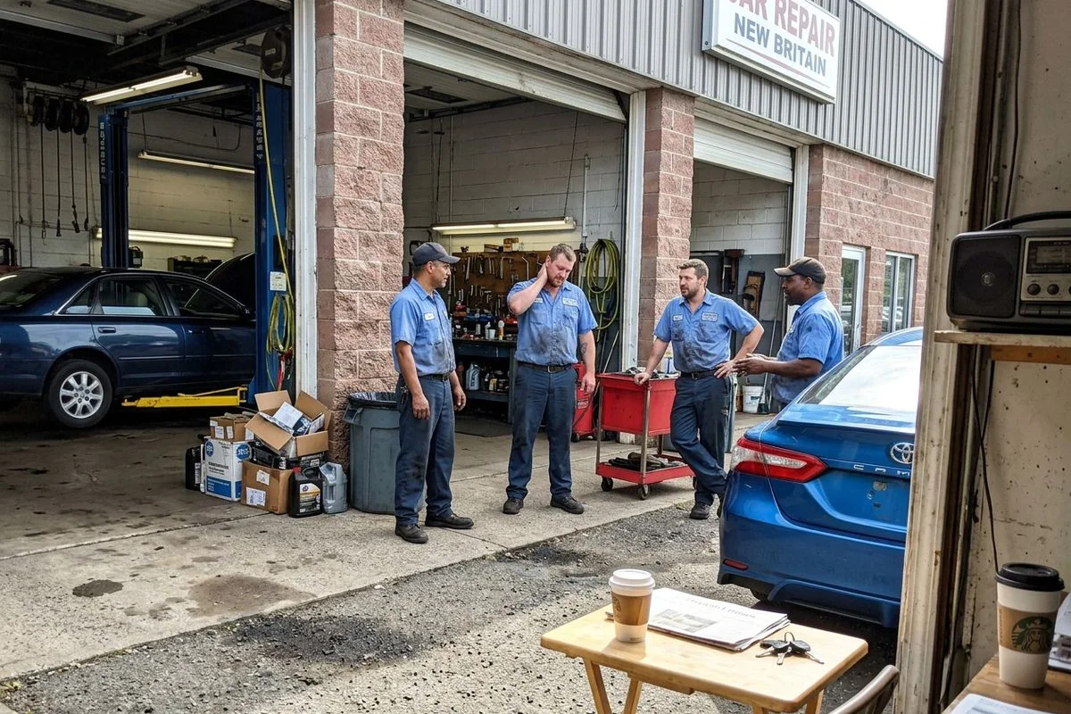 ASE-certified team in front of the shop